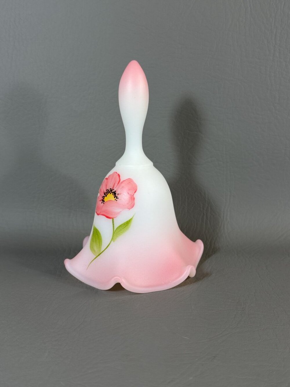 Vintage Fenton Art Glass Bell Hand-Painted Floral Signed M. Kibbe Satin Pink - Picture 5 of 16